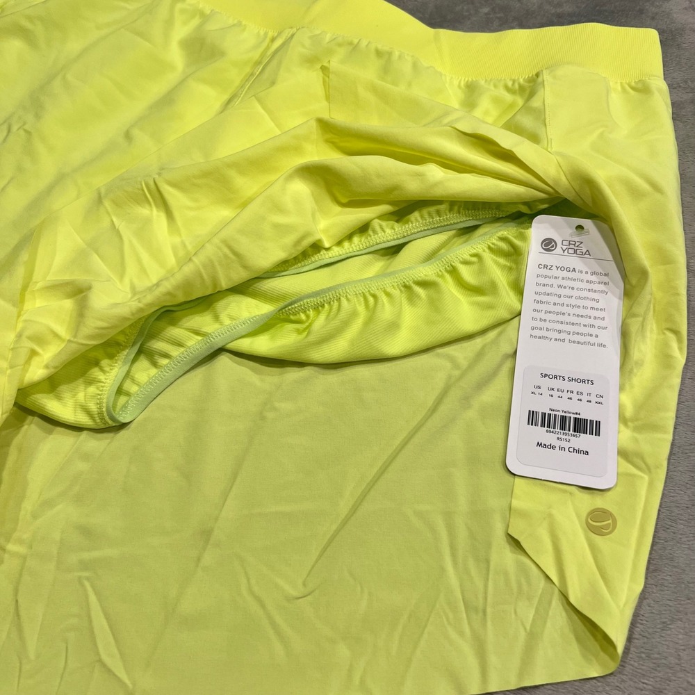 CRZ YOGA Women's Neon Yellow Athletic‎ Sports Shorts Liner XL - Picture 3 of 3